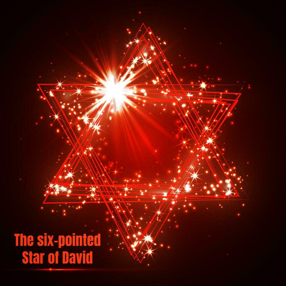 The six pointed Star of David, shining red magic vector star