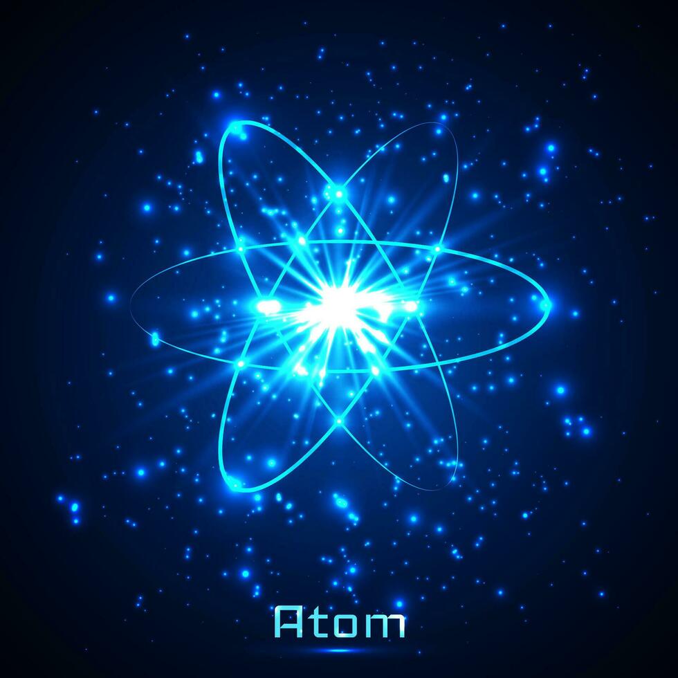 Vector shining neon lights atom model.