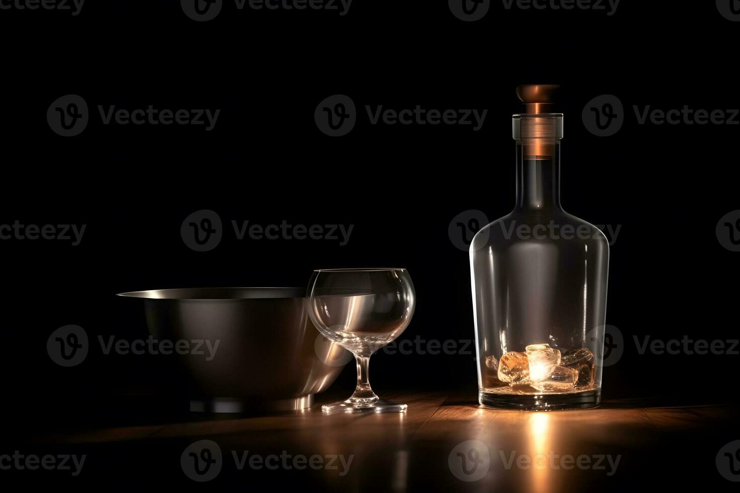 AI generated bottle of vodka on black background. Neural network AI generated photo