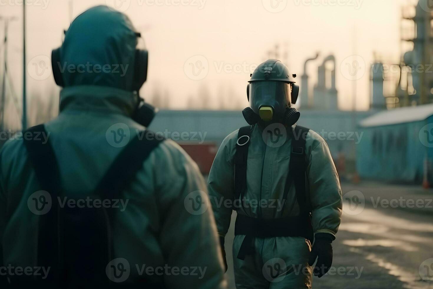 ai generado trabajo en equipo grupo de industrial trabajadores en un refinería - petróleo Procesando equipo y maquinaria. neural red ai generado foto