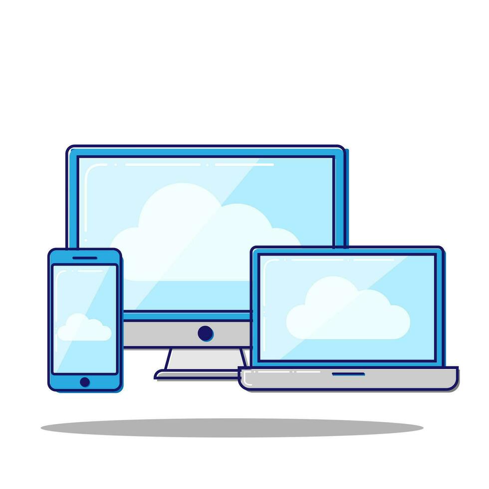 Flat Vector illustration of cloud computing concept on different electronic devices