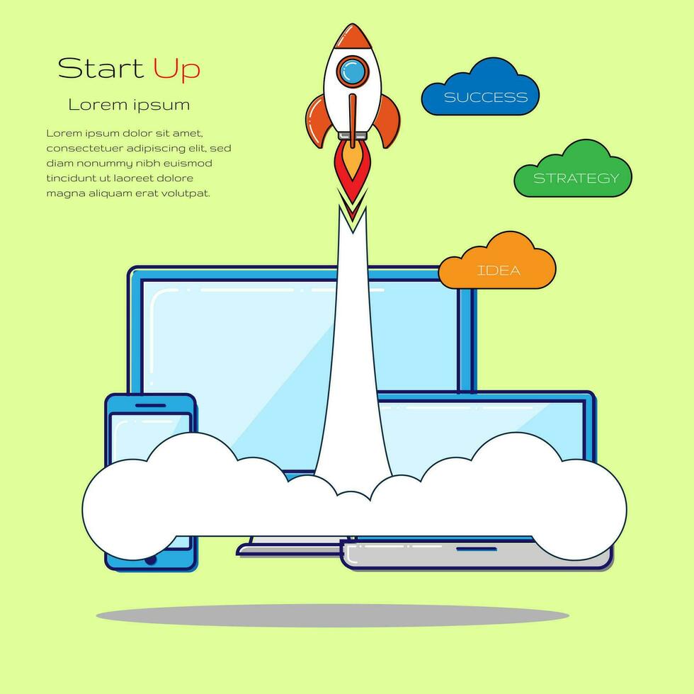 Flat line concept of Successful launch of startup vector