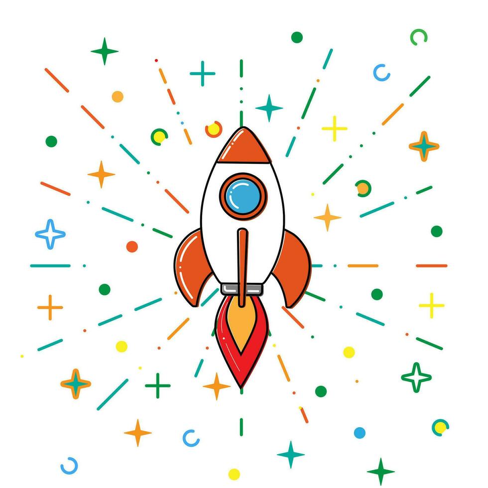 Flat line concept of startup roket vector