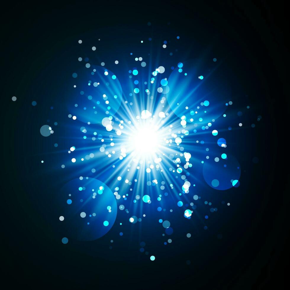 Star burst with sparkles. Light effect. Blue glitter texture vector