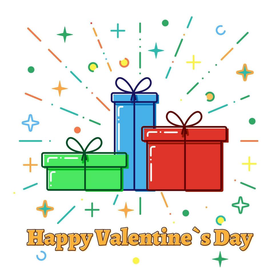 Flat line concept Gift boxes, Valentines day card, vector
