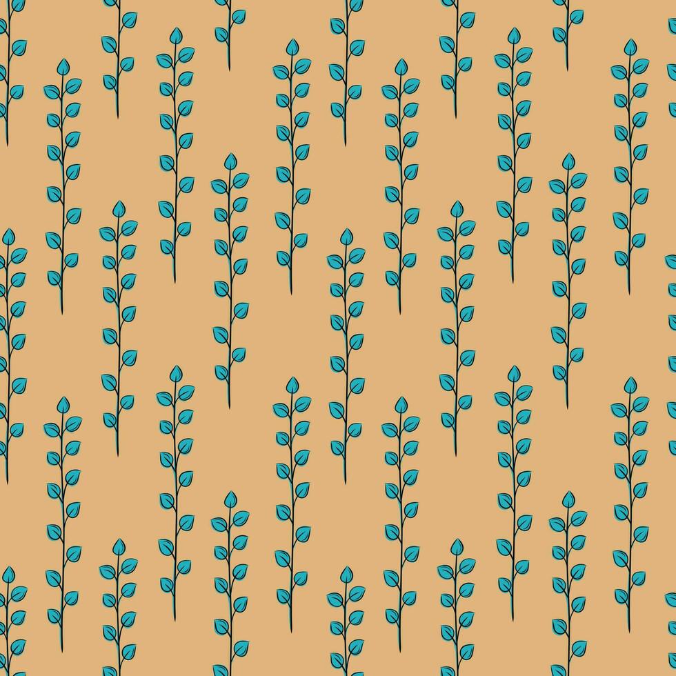 Seamless vector pattern with twigs of plants in hand-draw style, thin twigs with leaves and flowers. Botanical illustration, natural print, herbs.