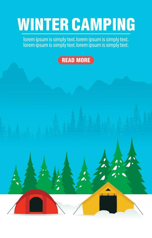 Winter camping concept design flat banner vector