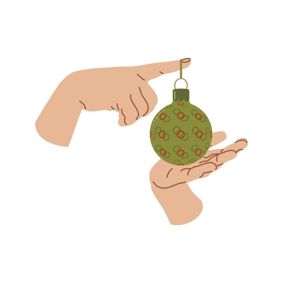 Holiday home decoration hand with Christmas ball Design for banner, web. Two hands hold the ballVector illustration... vector