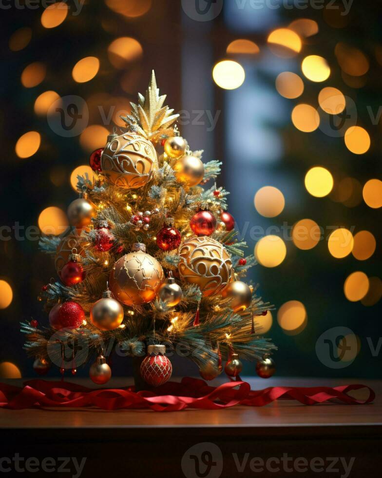 ai generado Navidad árbol hermosamente decorado con festivo adornos foto