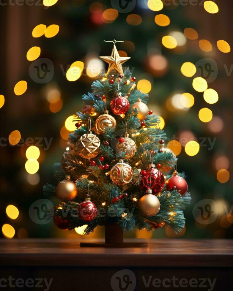 ai generado Navidad árbol hermosamente decorado con festivo adornos foto