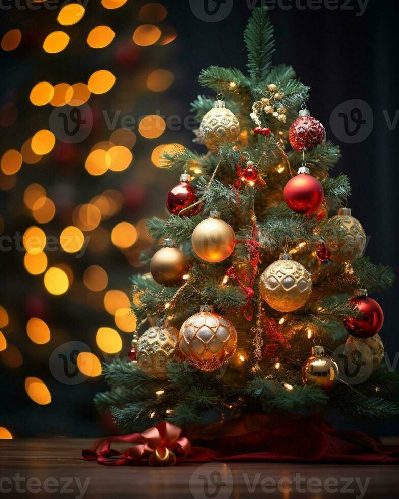 ai generado Navidad árbol hermosamente decorado con festivo adornos foto