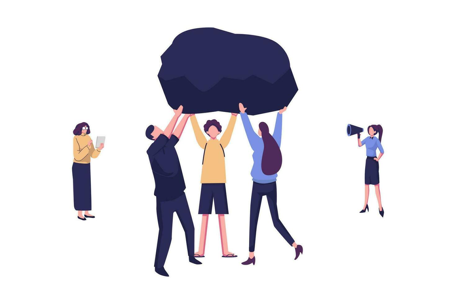 people bring a big stone together symbol of cooperation, teamwork flat vector illustration design