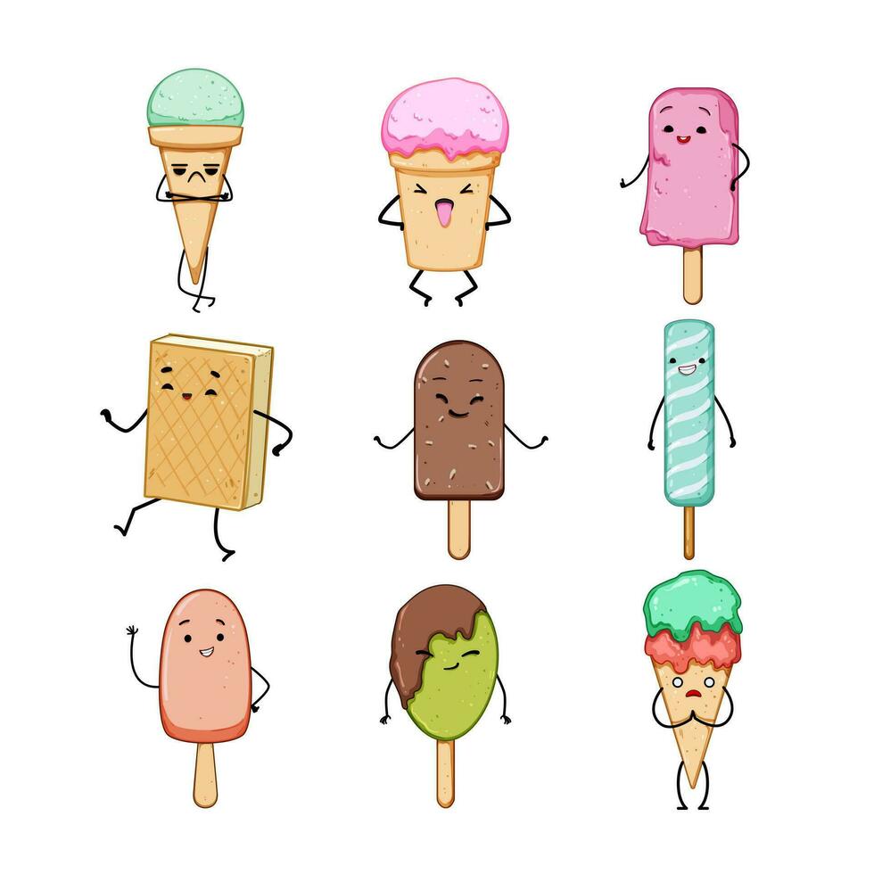 ice cream character set cartoon vector illustration