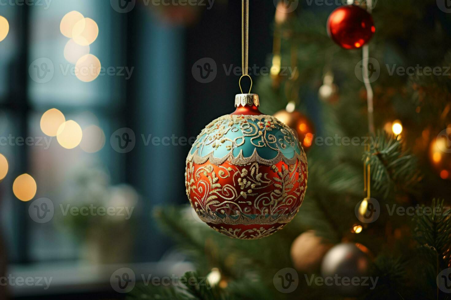 AI generated showcasing a Christmas tree lavishly decorated with festive ornaments photo