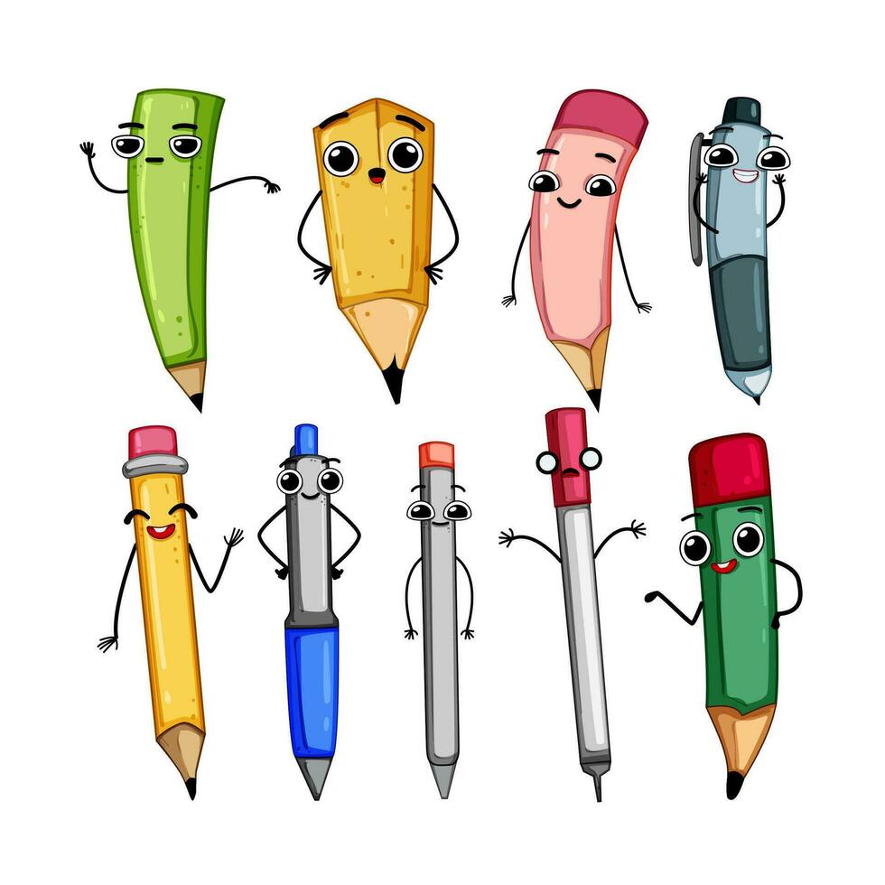 bolígrafo personaje conjunto dibujos animados vector ilustración