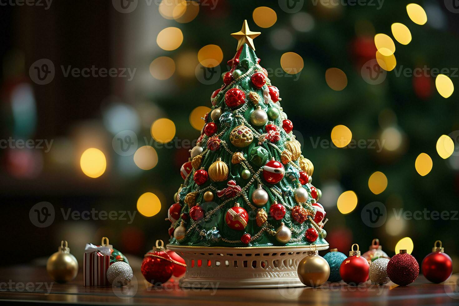 AI generated showcasing a Christmas tree lavishly decorated with festive ornaments photo