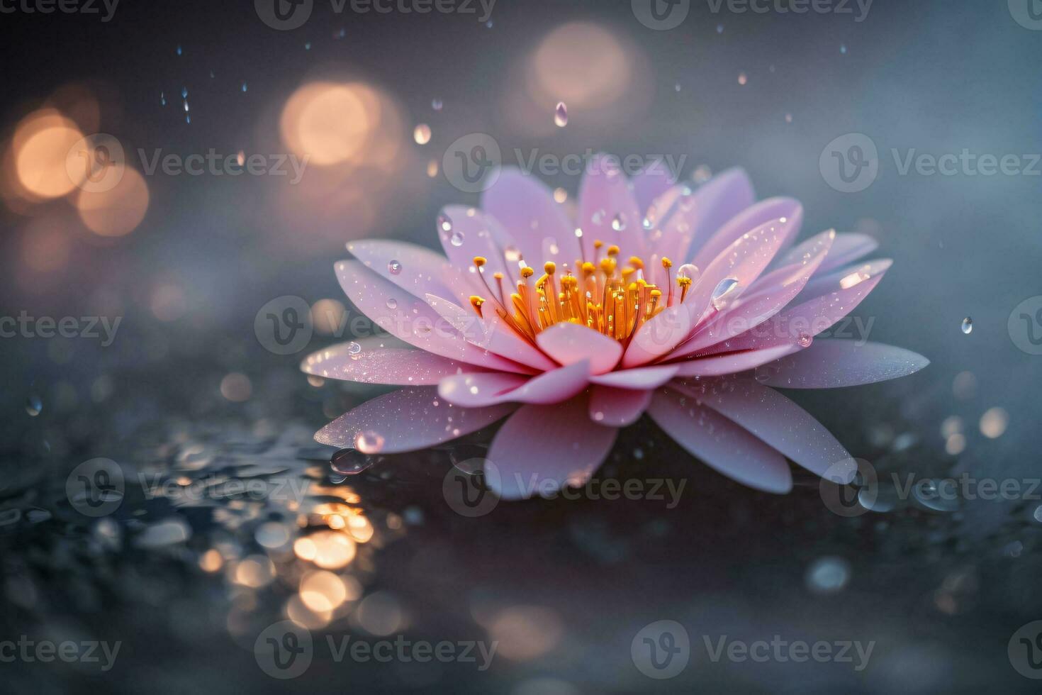 AI generated Enchanting Floral Elegance Amidst Mist and Glistening Dew in Soft Illumination photo