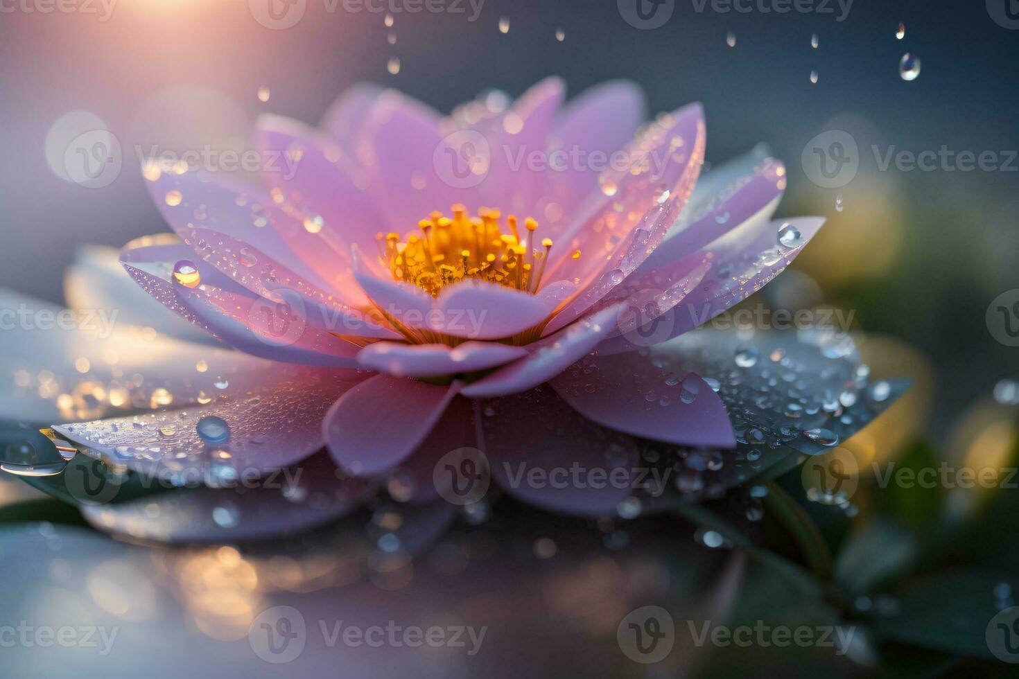 AI generated Enchanting Floral Elegance Amidst Mist and Glistening Dew in Soft Illumination photo
