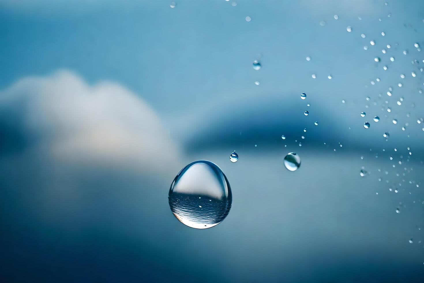 AI generated a drop of water on a window with a blue sky photo