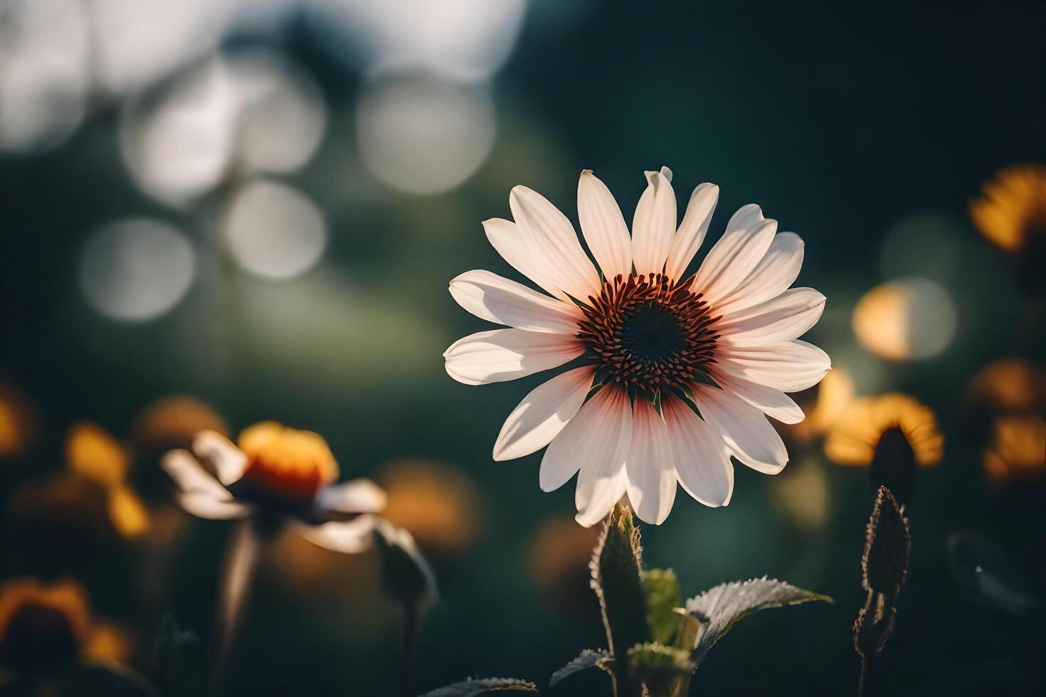 ai generado un soltero flor en un campo de amarillo y blanco flores foto