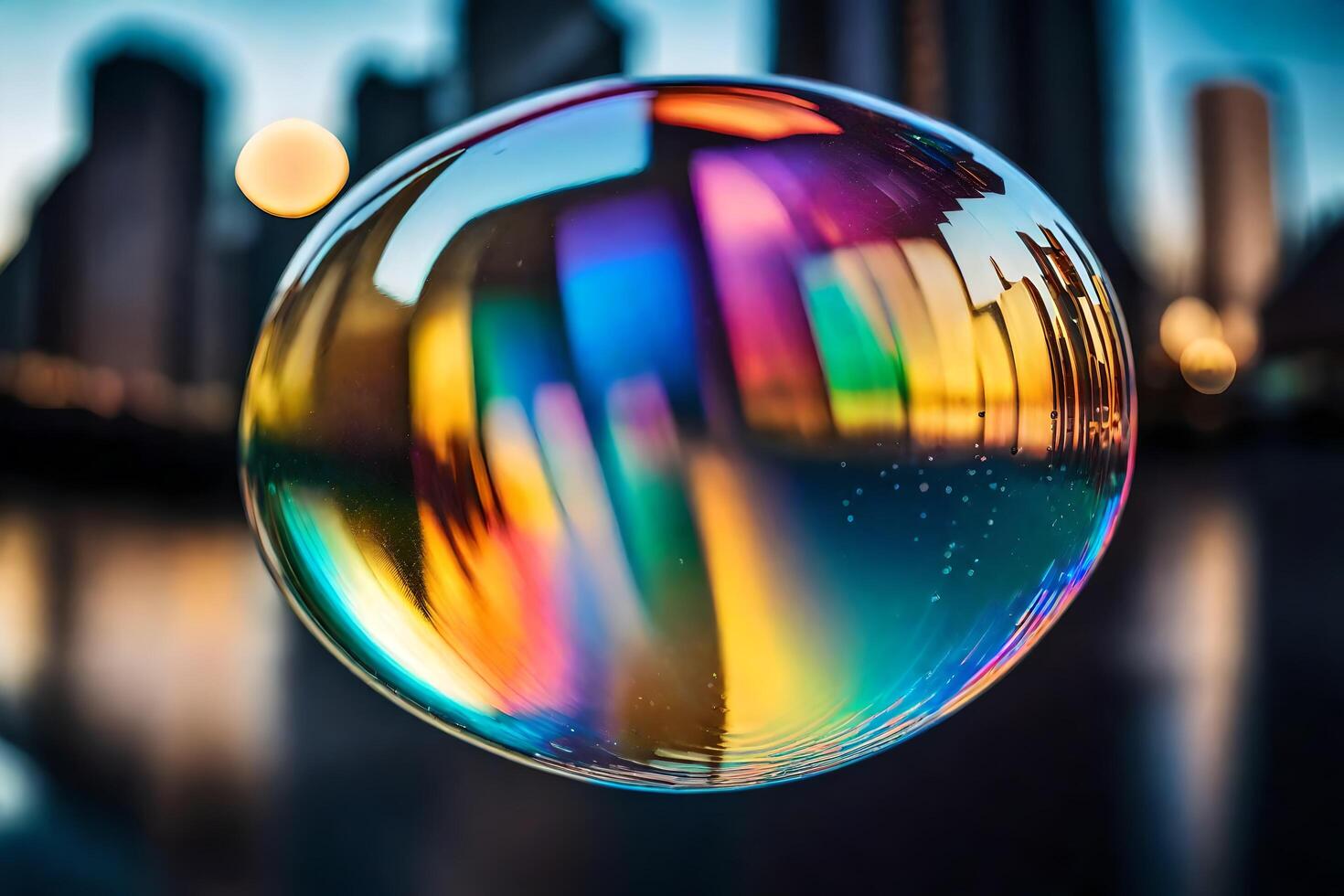 AI generated a colorful bubble with a city in the background photo