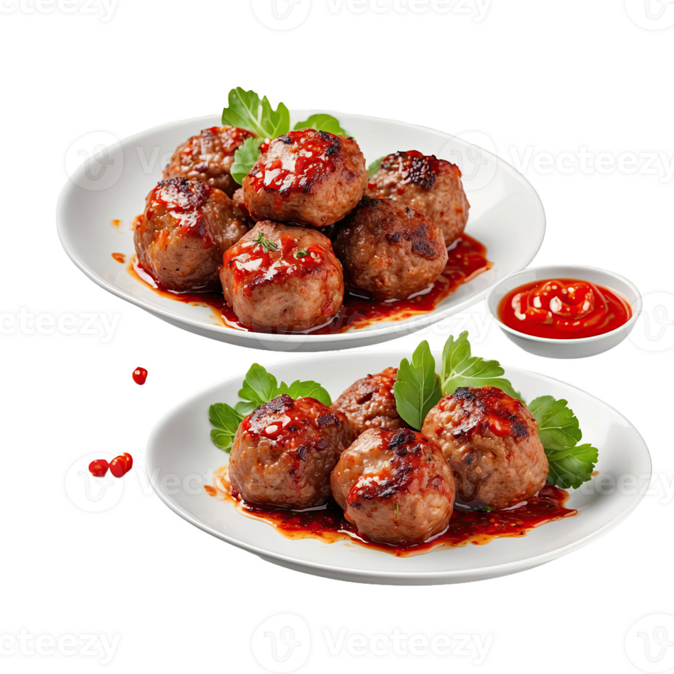 AI generated grilled meatballs with sweet chili sauce isolated on transparent background png