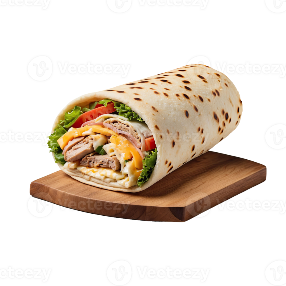 AI generated pitas roll with meats cheese veggies isolated on transparent background png