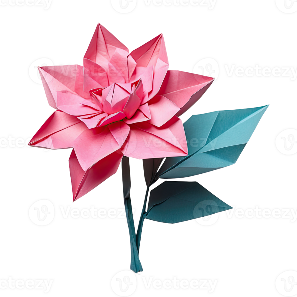 AI generated origami a pink flower isolated on transparent background png