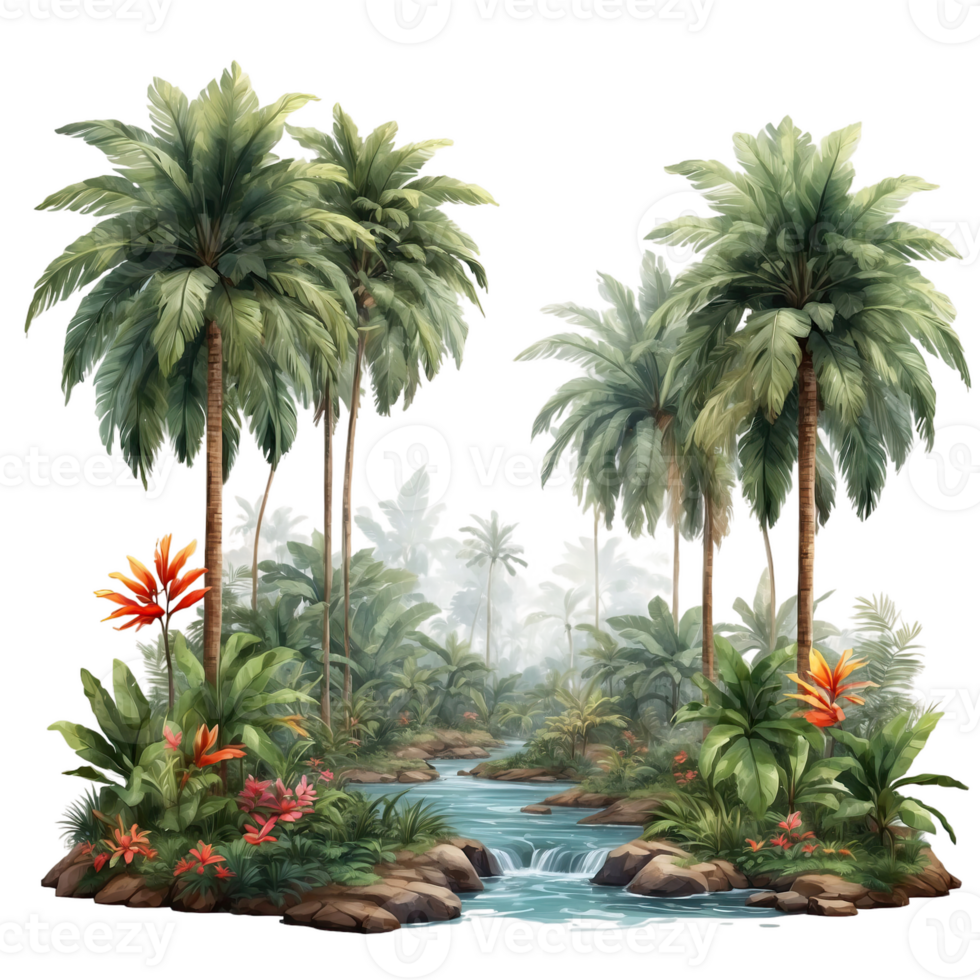 AI generated tropical forest isolated on transparent background png