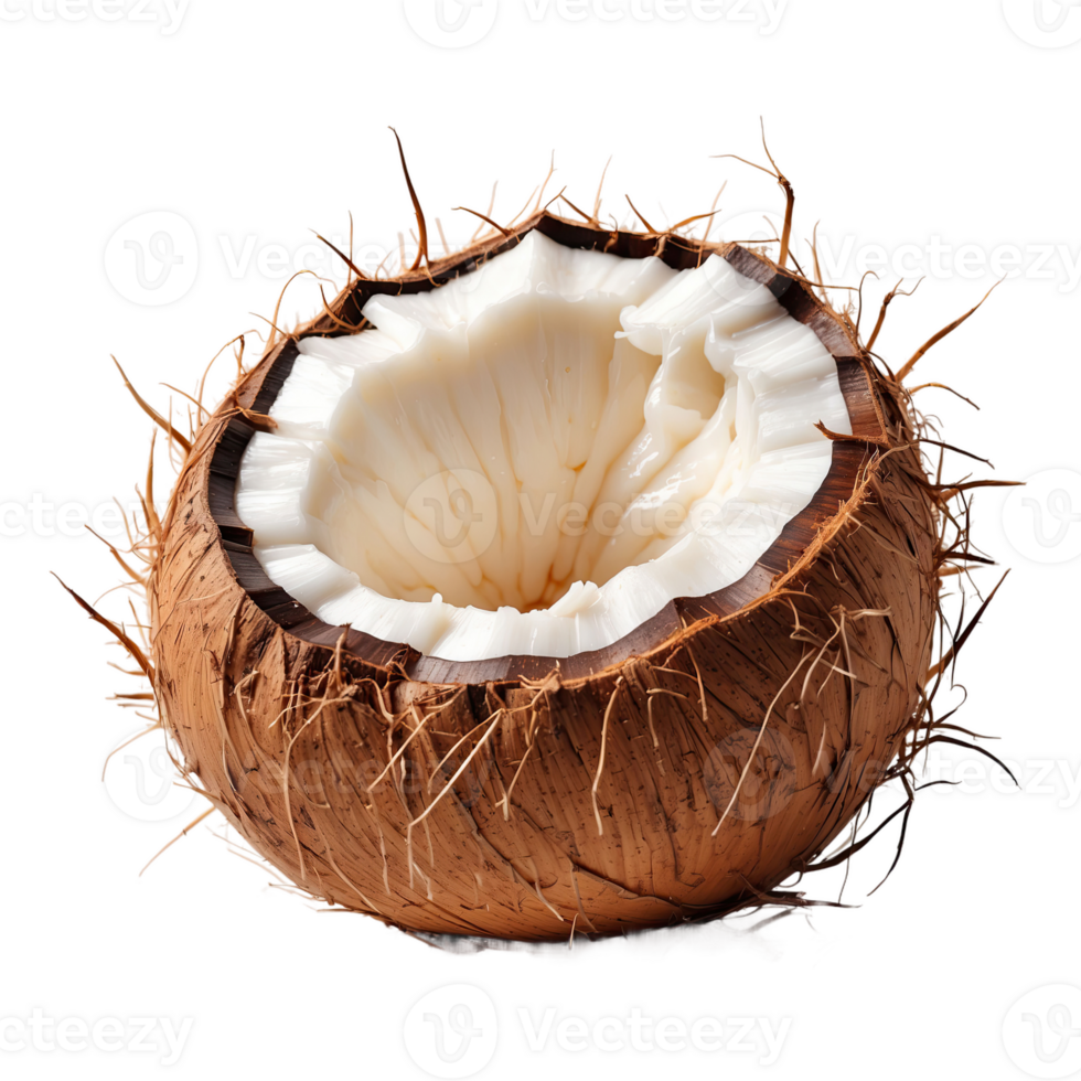 AI generated coconut and coconut sliced isolated on transparent background png