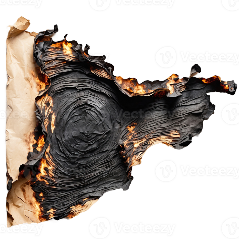 AI generated burnt and charred paper isolated on transparent background png