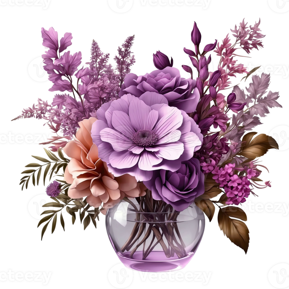 AI generated Purple artificial flower isolated on transparent background png
