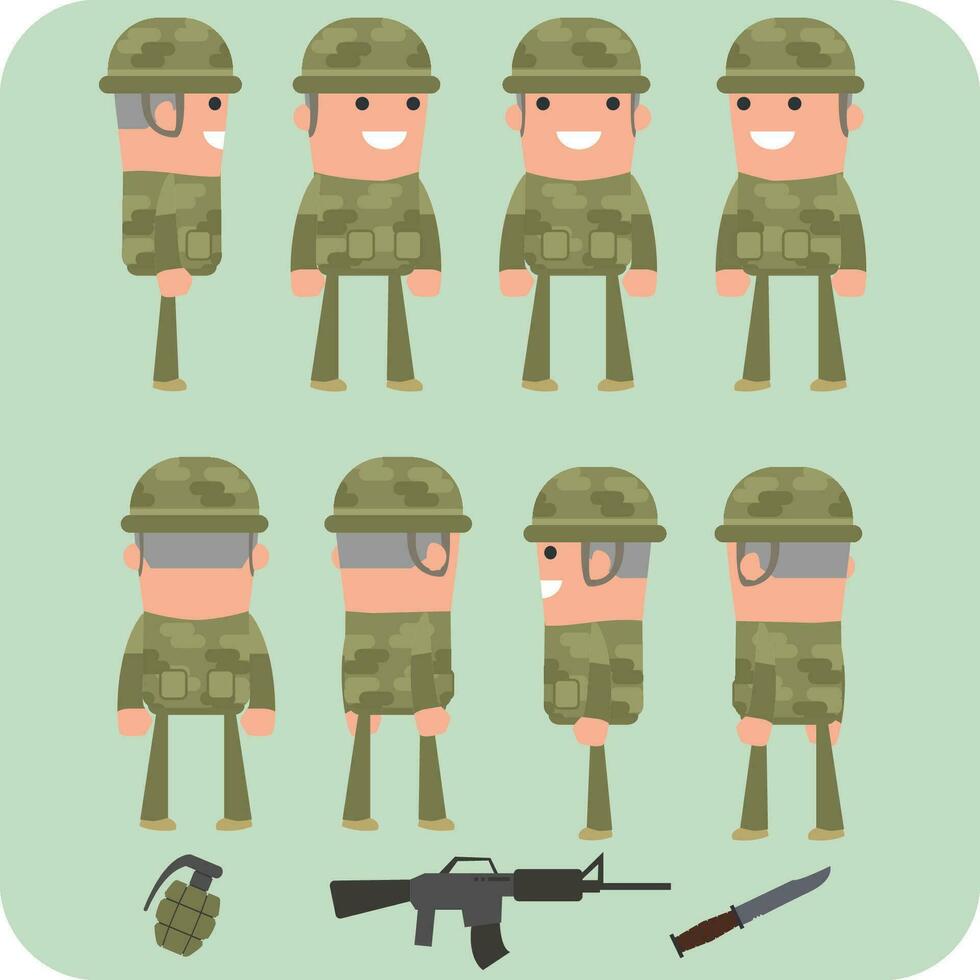 army flat design character all side vector
