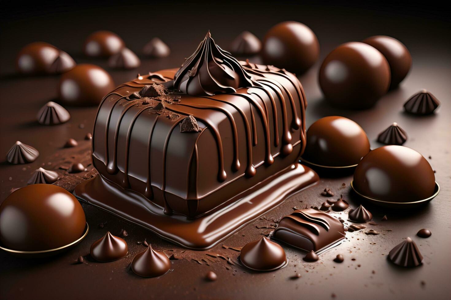 AI generated Chocolate truffles on a dark background. ai generative photo