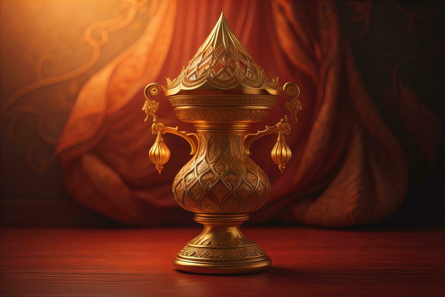 AI generated a vintage oriental vase on a solid color background. ai generative photo