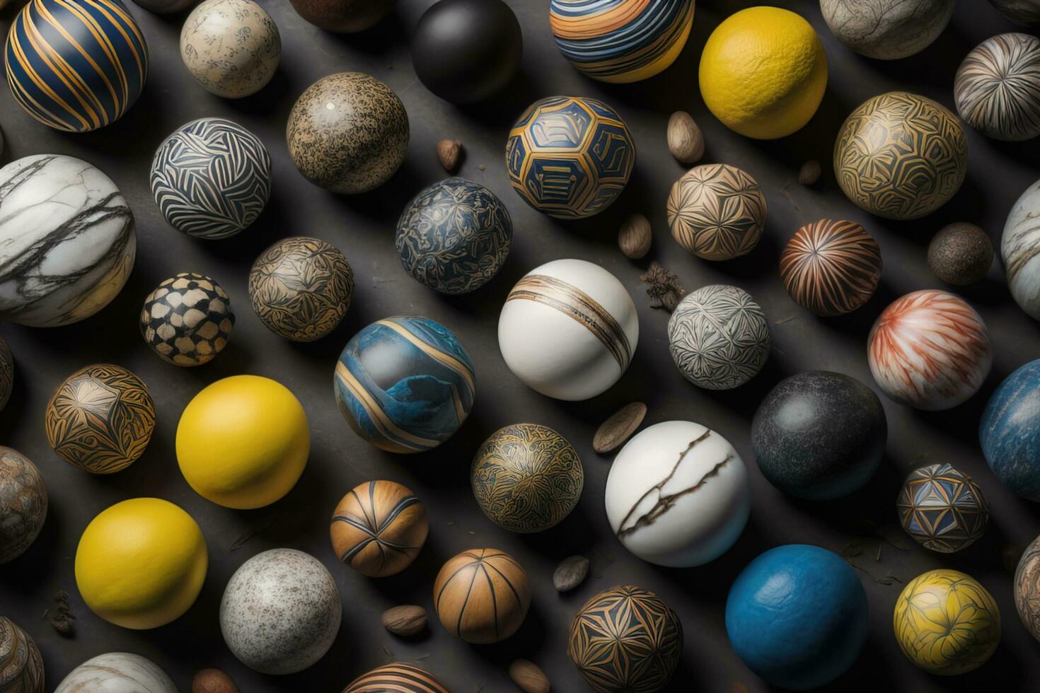 AI generated Colorful Variety of marbles as a background, top view, close up. ai generative photo