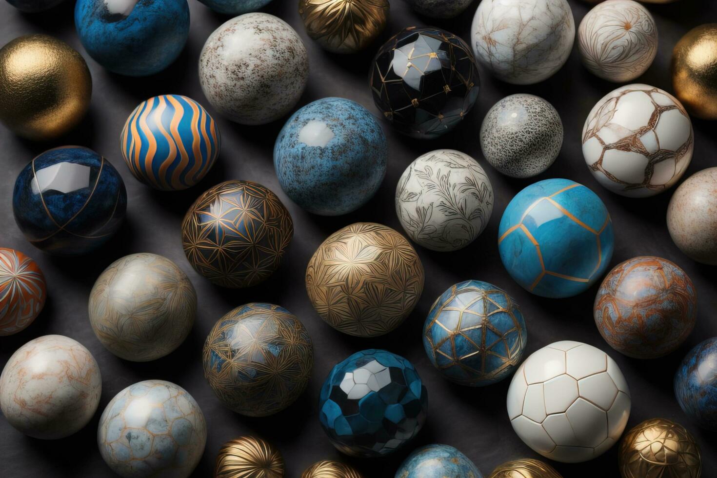 AI generated Colorful Variety of marbles as a background, top view, close up. ai generative photo