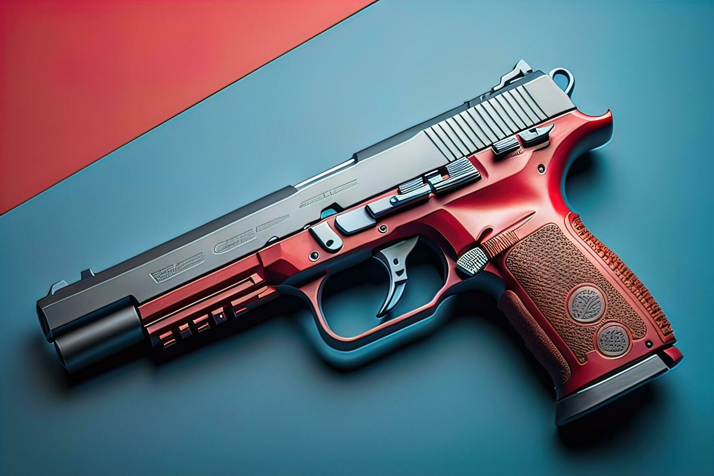 AI generated Semi-automatic handgun on a solid color background. Close-up. ai generative photo