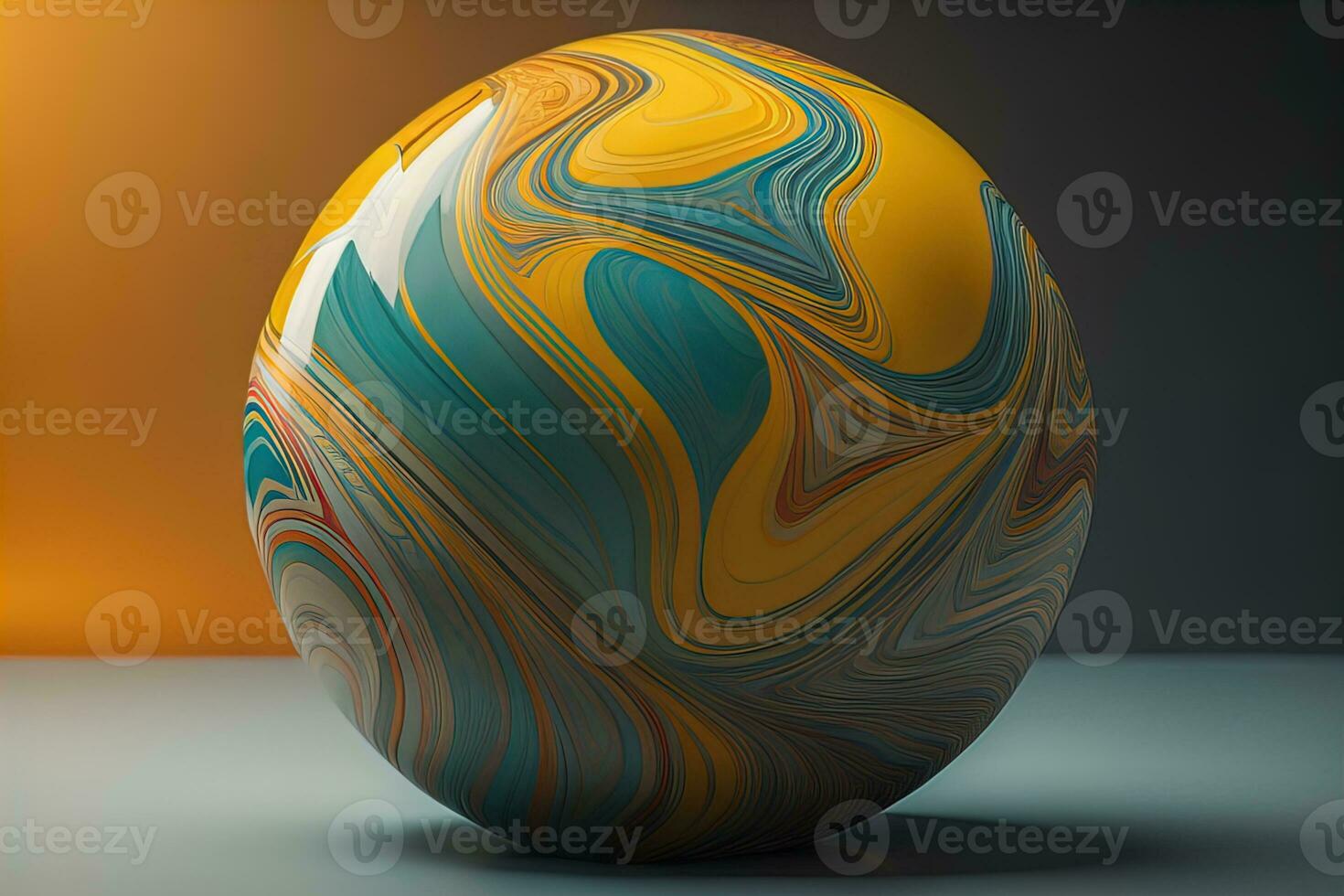 AI generated Colorful marble ball on a solid colour background. Close-up. ai generative photo