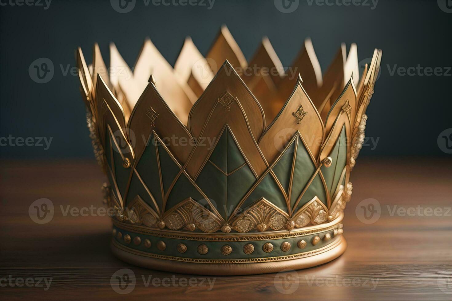 AI generated low key image of beautiful golden queen, king crown. ai generative photo