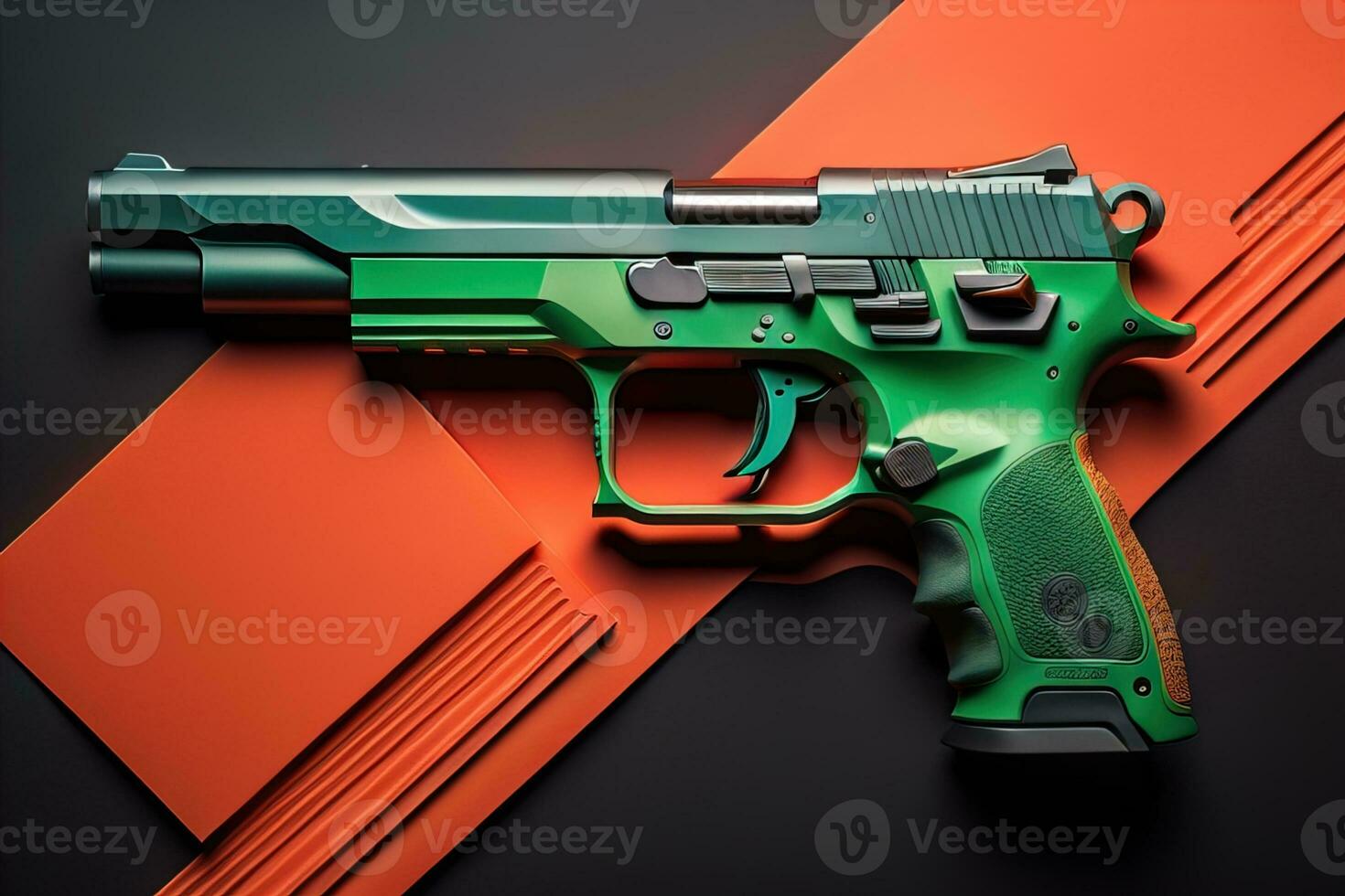 AI generated Semi-automatic handgun on a solid color background. Close-up. ai generative photo