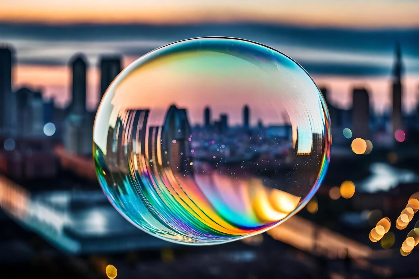 AI generated a bubble with a city in the background photo