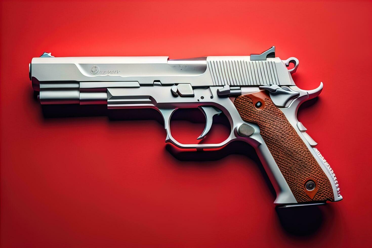 AI generated Semi-automatic handgun on a solid color background. Close-up. ai generative photo