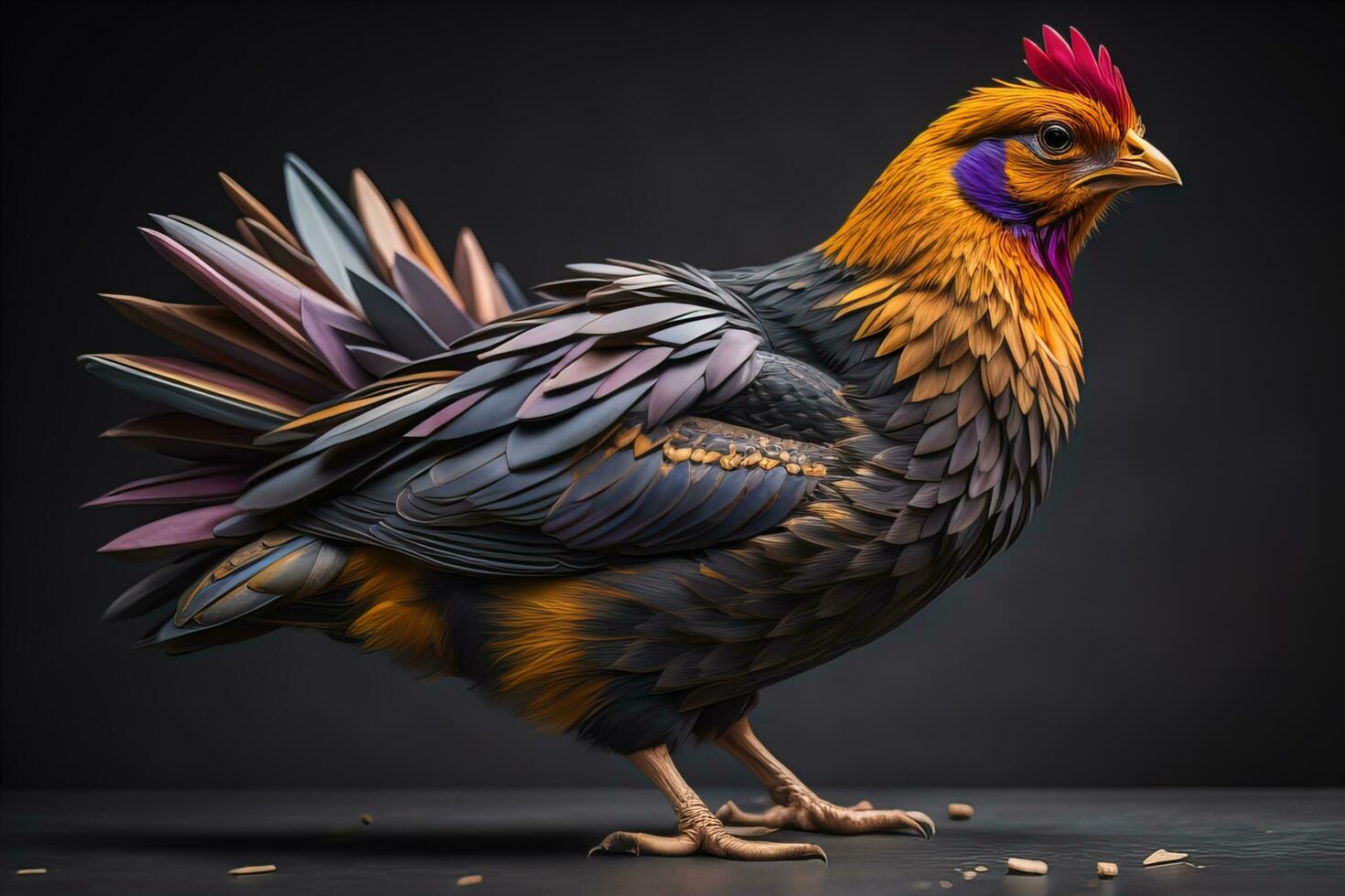 AI generated Colorful chicken on a solid color background, studio photo. ai generative photo