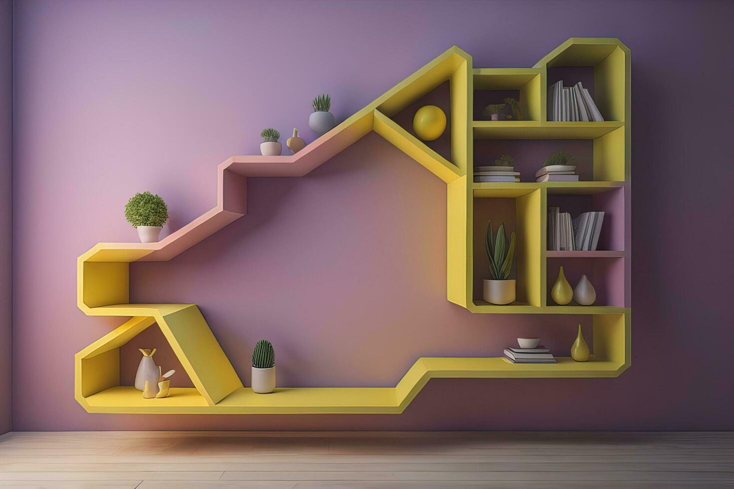 AI generated Bookshelf in scandinavian interior. ai generative photo