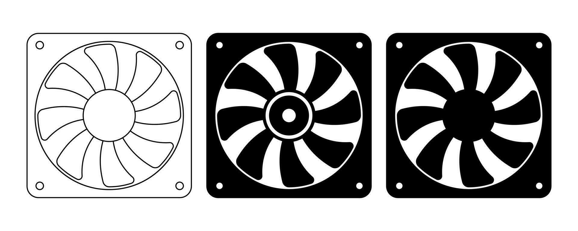 outline silhouette computer fan icon set isolated on white background vector