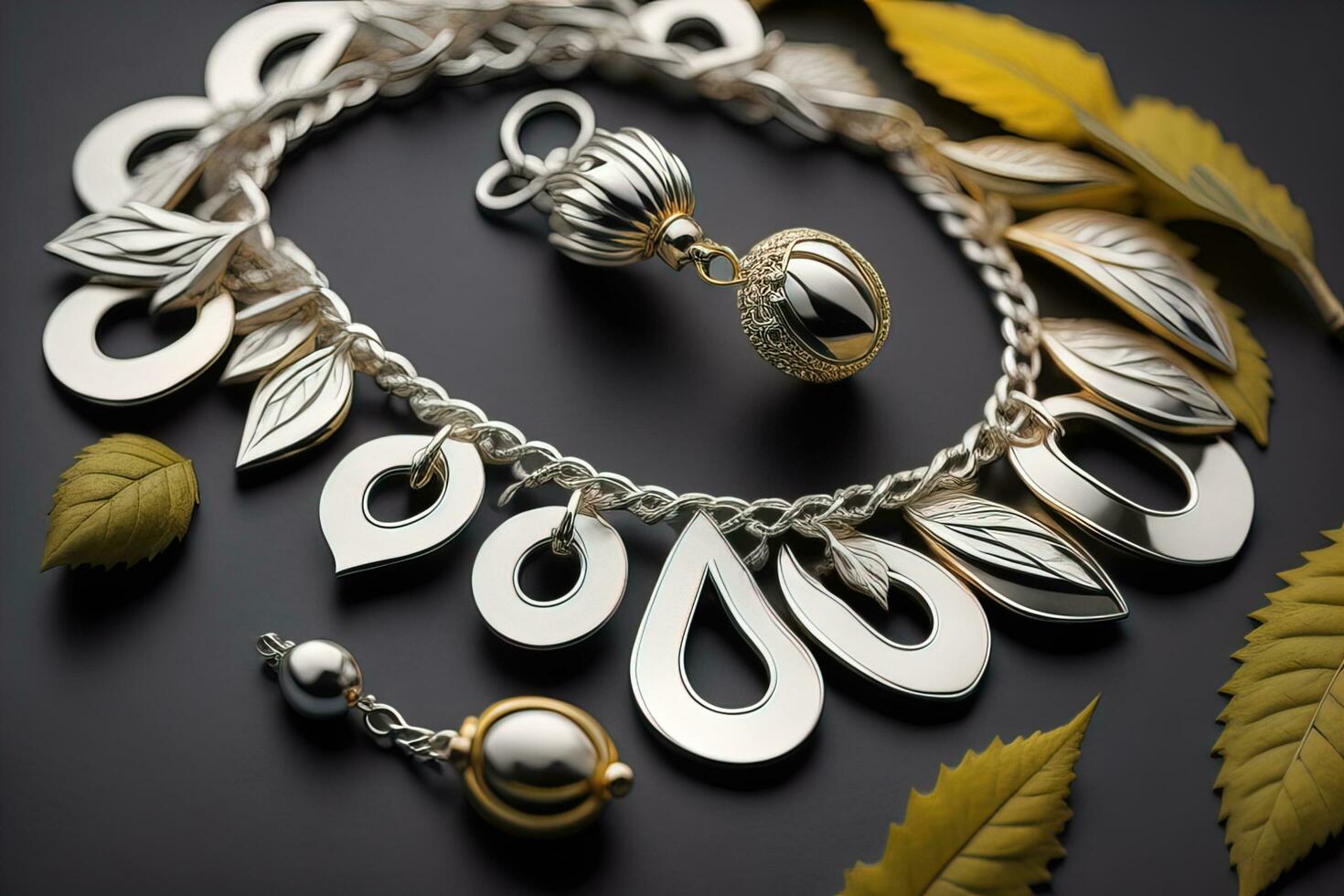 AI generated Silver necklace on a solid color background in close-up. ai generative photo