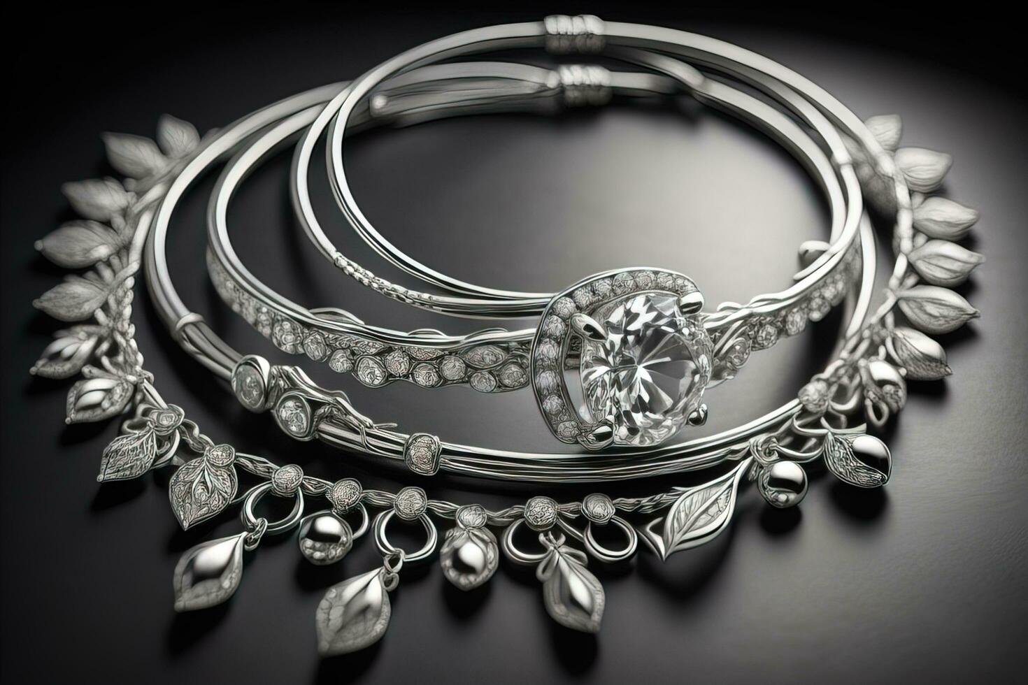 AI generated Silver necklace on a solid color background in close-up. ai generative photo