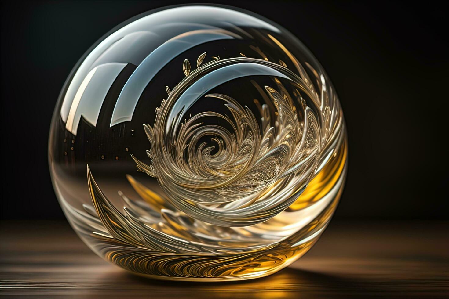 AI generated Transparent crystal ball on a wooden table. ai generative photo