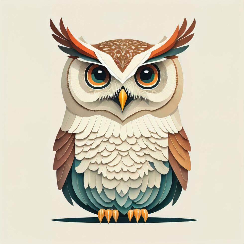 AI generated Vector illustration of a cute owl on a white background. Cartoon style. generative ai photo